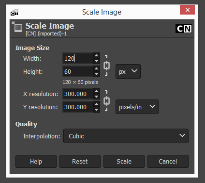 Scaling the image in GIMP.